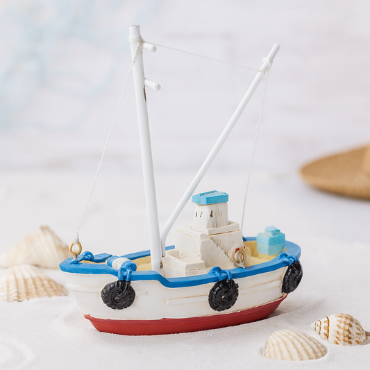 Fischerboot Miniatur aus Polyresin 7,5 cm – maritimes Boot Kutter Dekofigur für Geldgeschenk Diorama Modellbau Bastelartikel