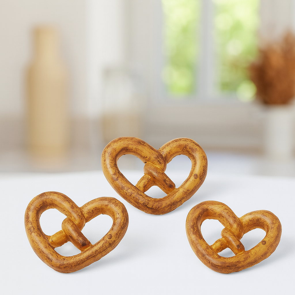 Miniatur Brezeln aus Polyresin, 3 Stück, ca. 2,5 cm, goldbraune Deko