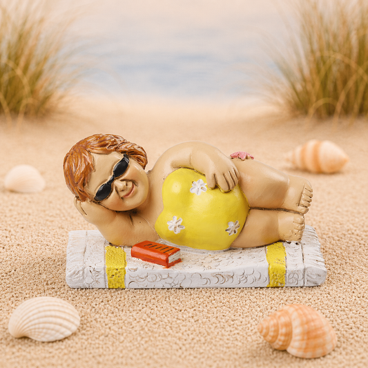 Strandgirl Miniatur Dekofigur Frau liegend mit Sonnenbrille aus Polyresin 7cm Sommer Urlaub Geschenkidee Diorama Modellbau