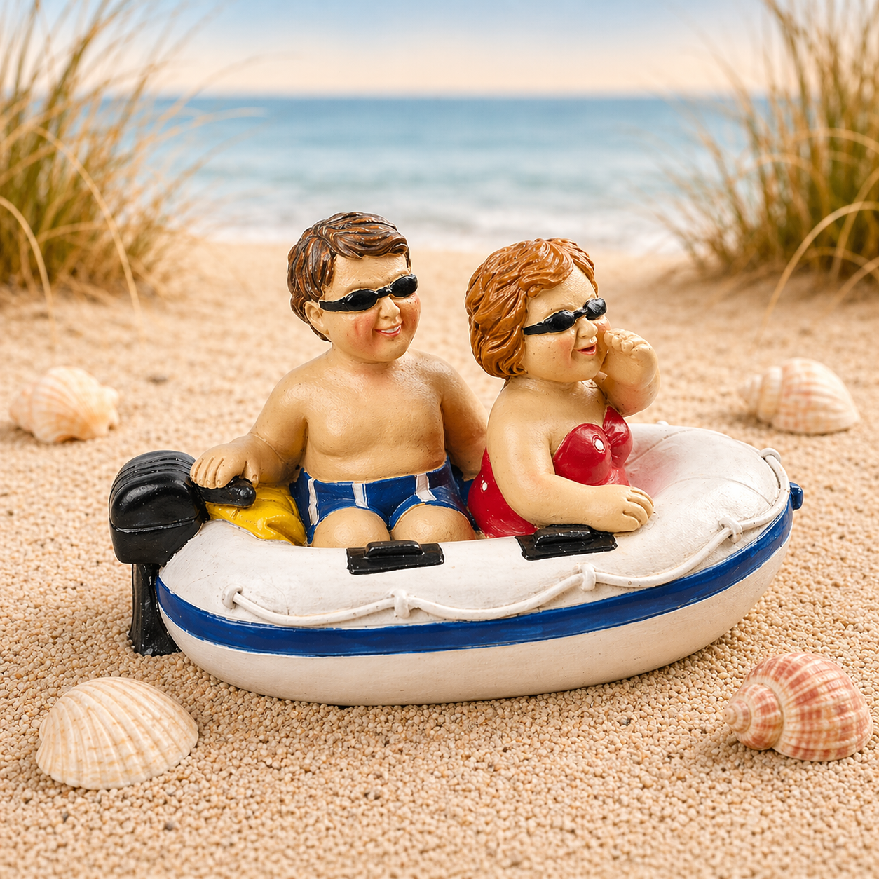 Dekofigur Urlauber im Schlauchboot Polyresin Miniatur Sommer Reisen Geldgeschenk Zubehör Diorama Modellbau