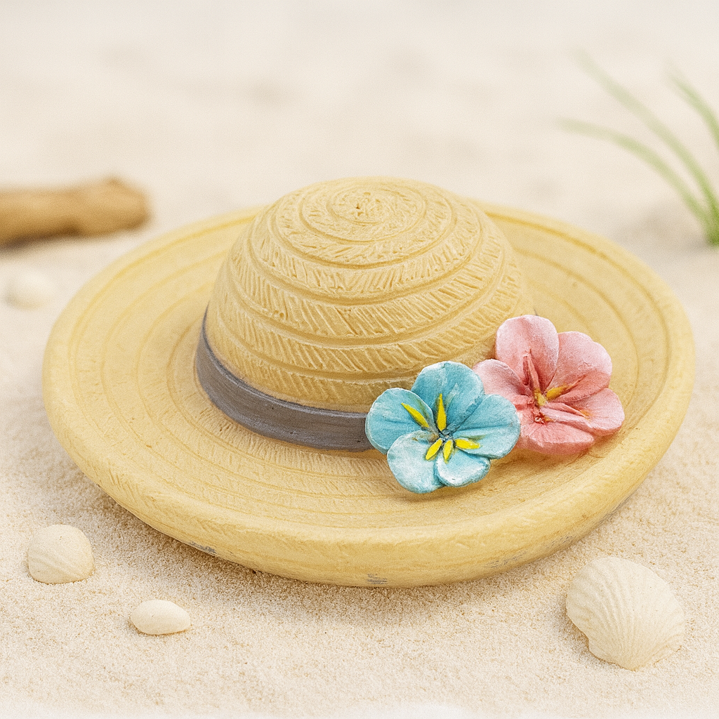 Miniatur Strohhut mit Blume aus Polyresin 4,5 cm Sommerhut Dekofigur für Geldgeschenk Zubehör Urlaub Reisen Diorama Modellbau