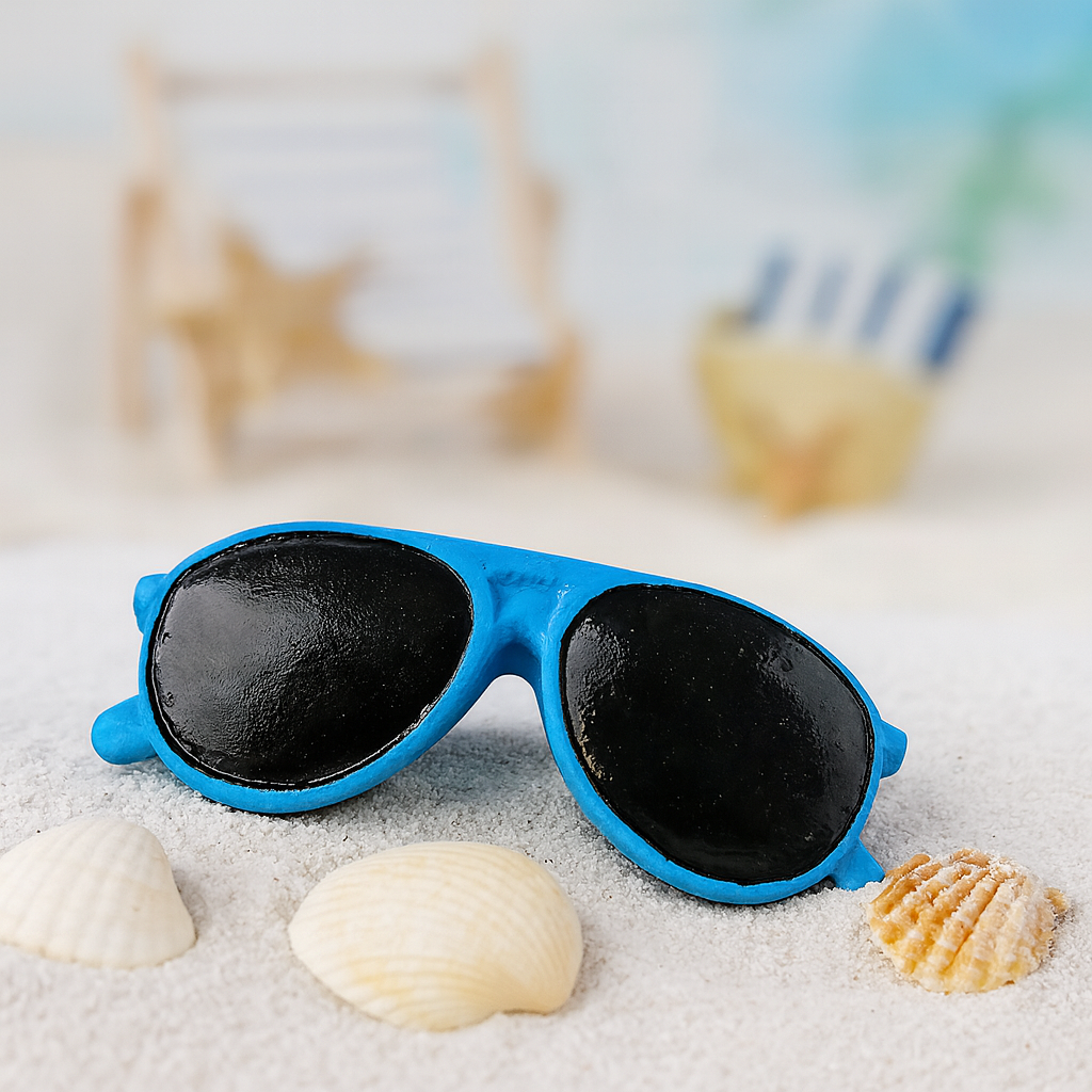 Miniatur Sonnenbrillen blau 2 Stück 3cm Polyresin Sommer Dekofigur Urlaub Geldgeschenk Bastelartikel Diorama Modellbau