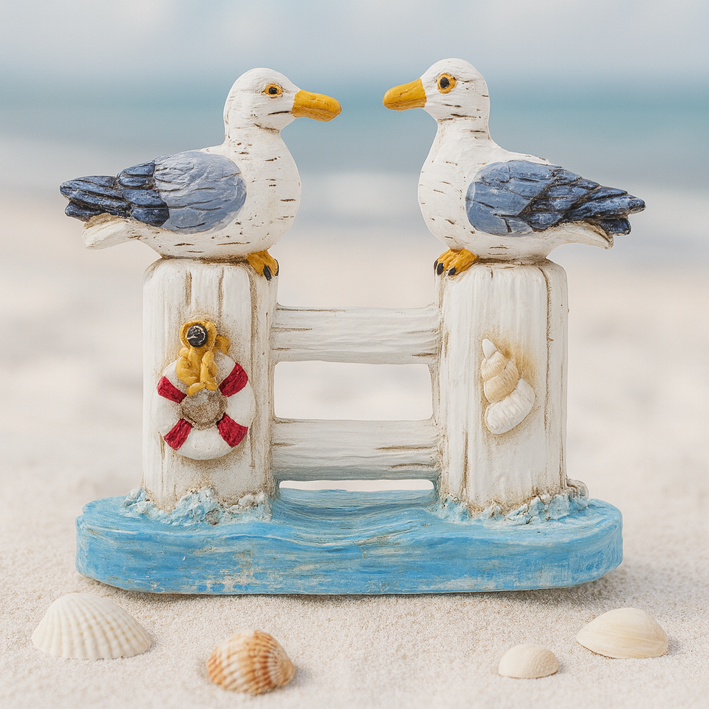 Möwenpaar Miniatur Dekofigur auf Steg aus Polyresin 5 cm maritim Sommer Urlaub Geldgeschenk Zubehör Diorama Modellbau