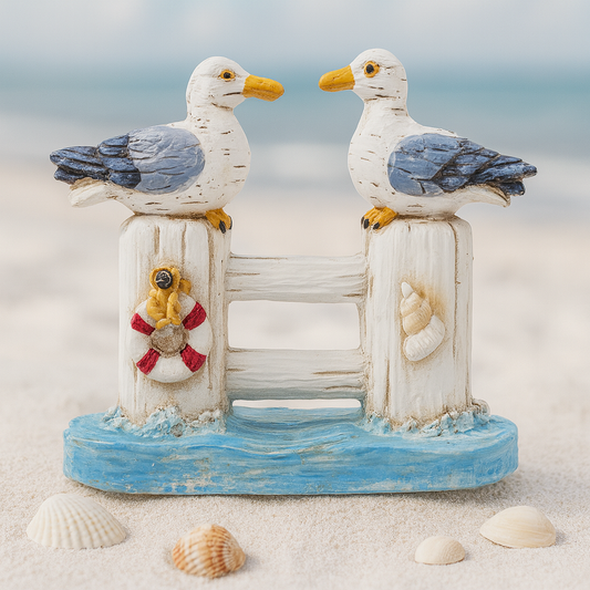 Möwenpaar Miniatur Dekofigur auf Steg aus Polyresin 5 cm maritim Sommer Urlaub Geldgeschenk Zubehör Diorama Modellbau