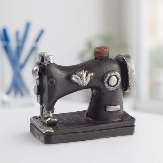 Miniatur Nähmaschine aus Polyresin, 3 cm, Vintage Schwarz/Silber, Wichtel Zubehör