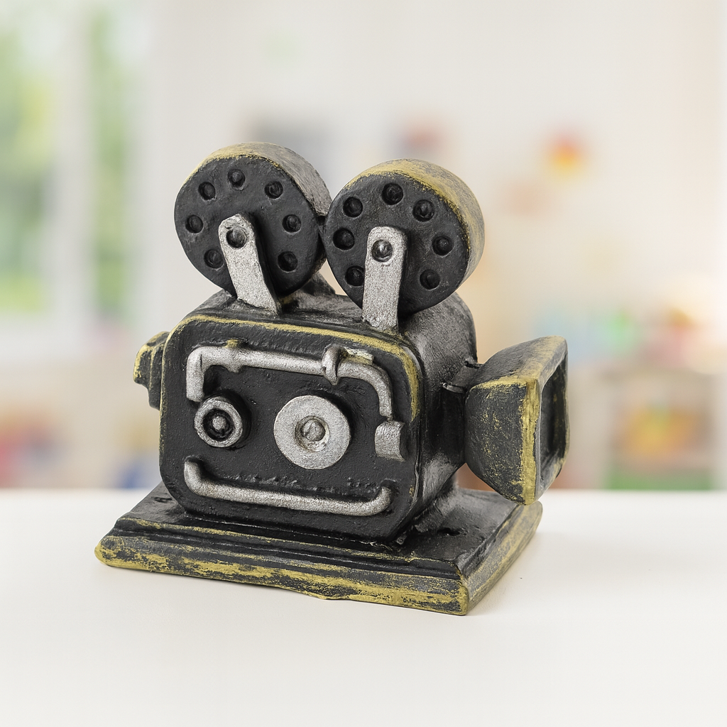 Miniatur Filmkamera aus Polyresin, 3 cm, Schwarz/Silber, Deko für Wichtelhaus