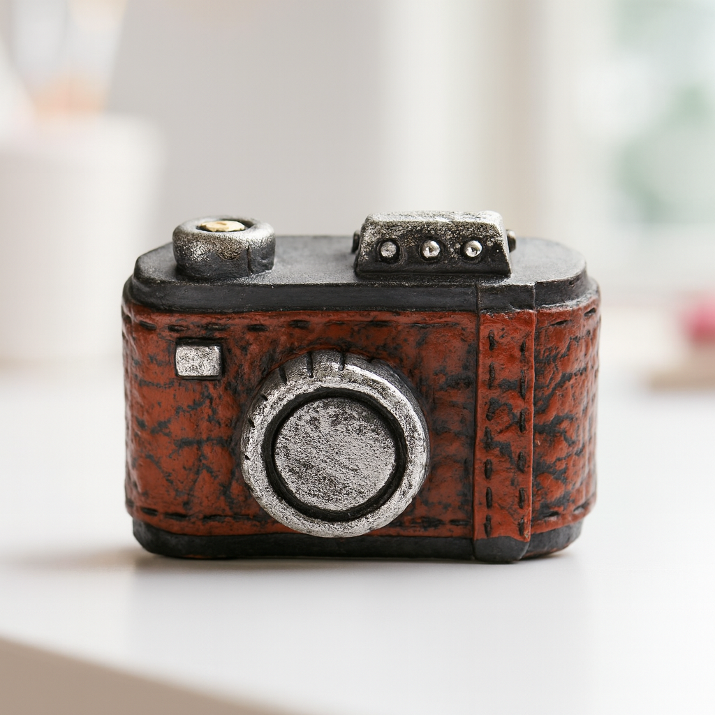 Miniatur Kamera aus Polyresin, 3 cm, braun-schwarz, Deko für Wichtelhaus