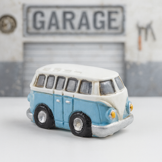 Dekofigur Bus Miniatur aus Polyresin 3,5 cm blau weiß Reisen Urlaub Modellbau Diorama Geldgeschenk Zubehör