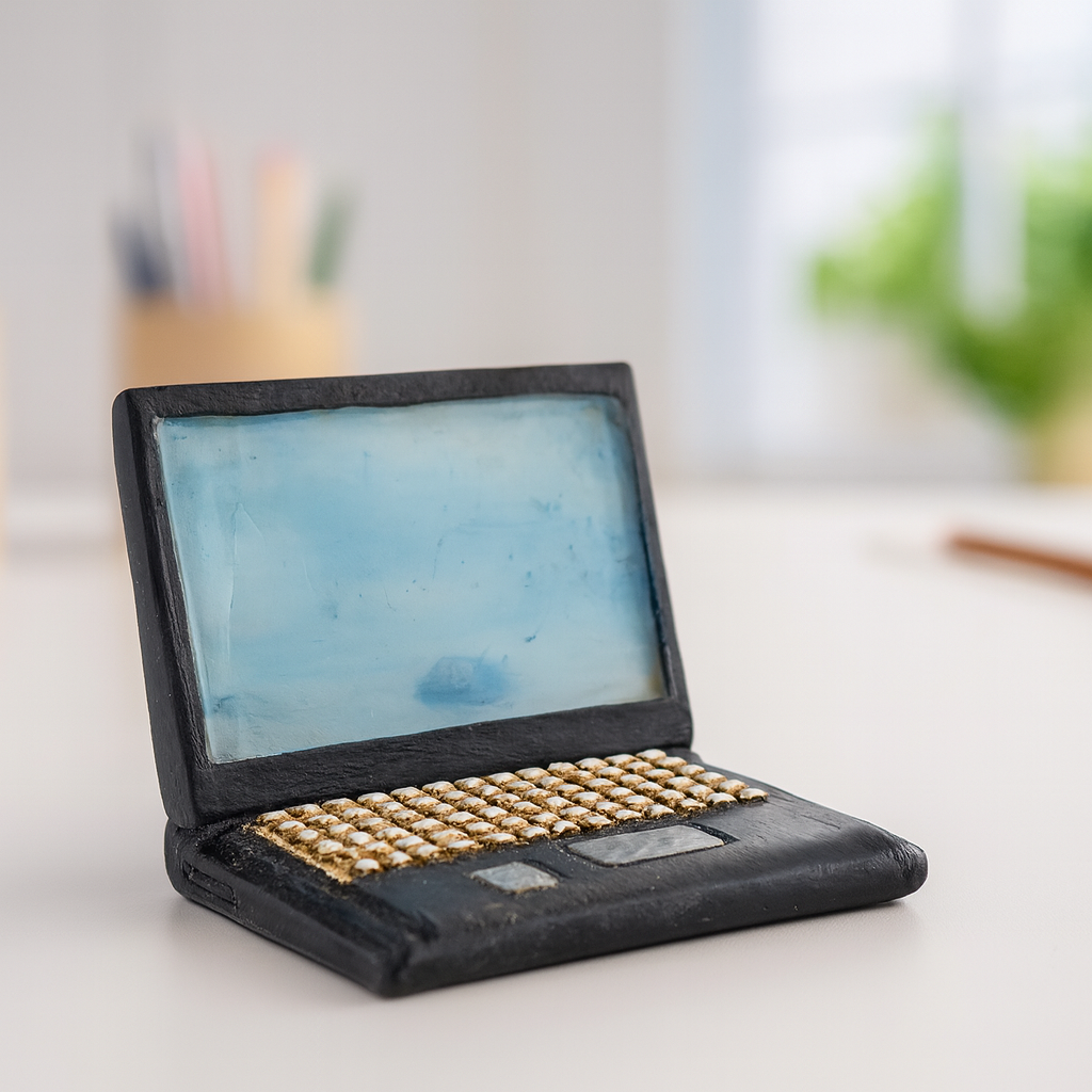 Miniatur Laptop aus Polyresin, 4 cm, schwarz, Deko fürs Wichtelhaus