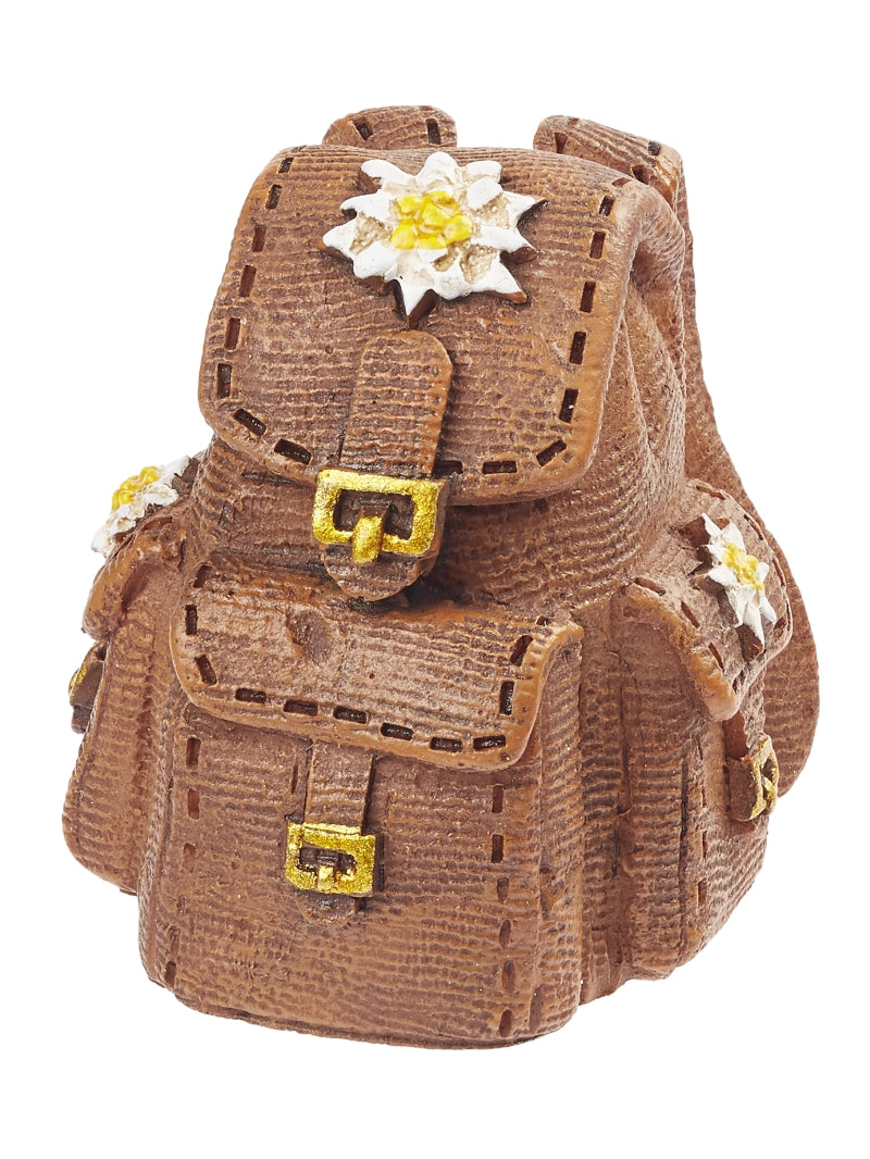 Miniatur Rucksack Dekofigur aus Polyresin 3cm braun Wandern Berge Reisen Urlaub Diorama Modellbau Bastelartikel