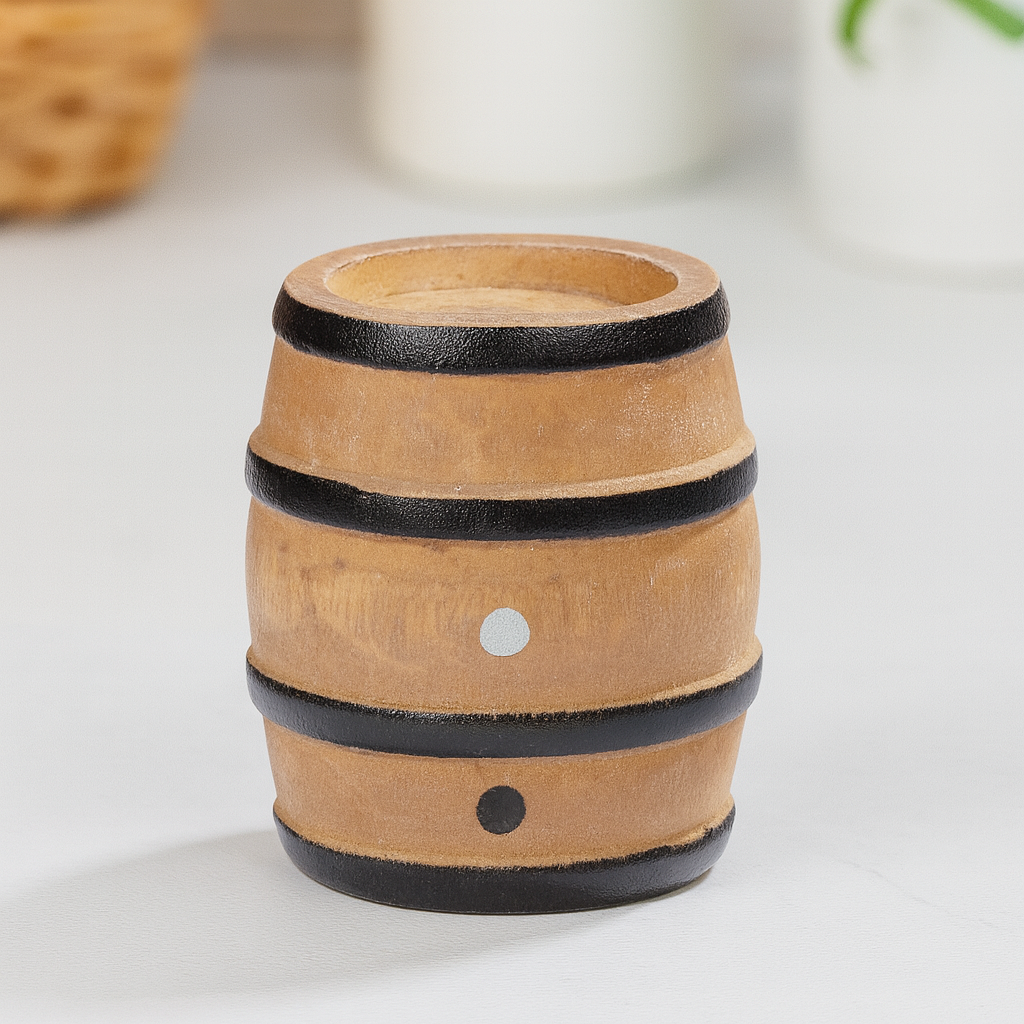 Miniatur Weinfass aus Holz, 5×3,5 cm – Deko für Wichtelhaus & Weinleese