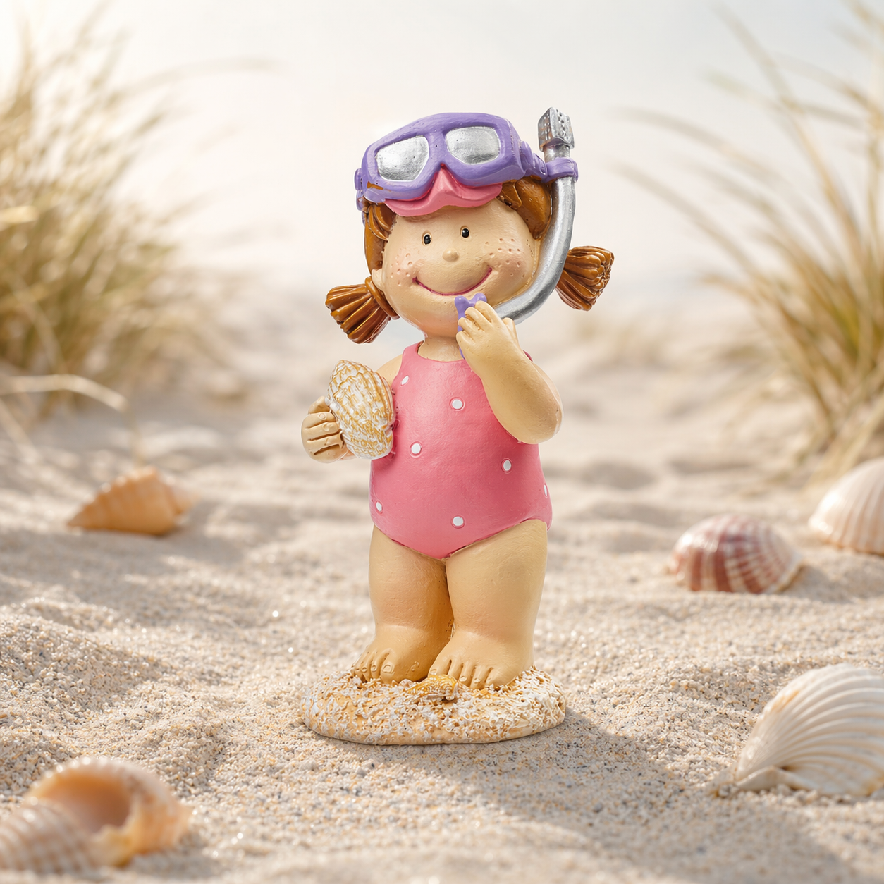 Dekofigur Mädchen mit Schnorchel rosa Badeanzug Miniatur Polyresin 8cm Sommer Urlaub Geschenkidee Zubehör Diorama Modellbau