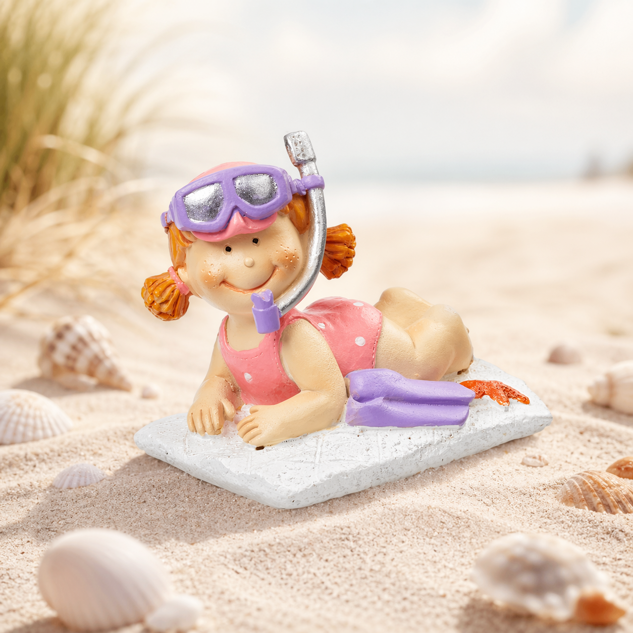 Dekofigur Mädchen mit Schnorchel liegend 7,5 cm Polyresin Sommer Urlaub Miniatur Geldgeschenk Zubehör Diorama Modellbau
