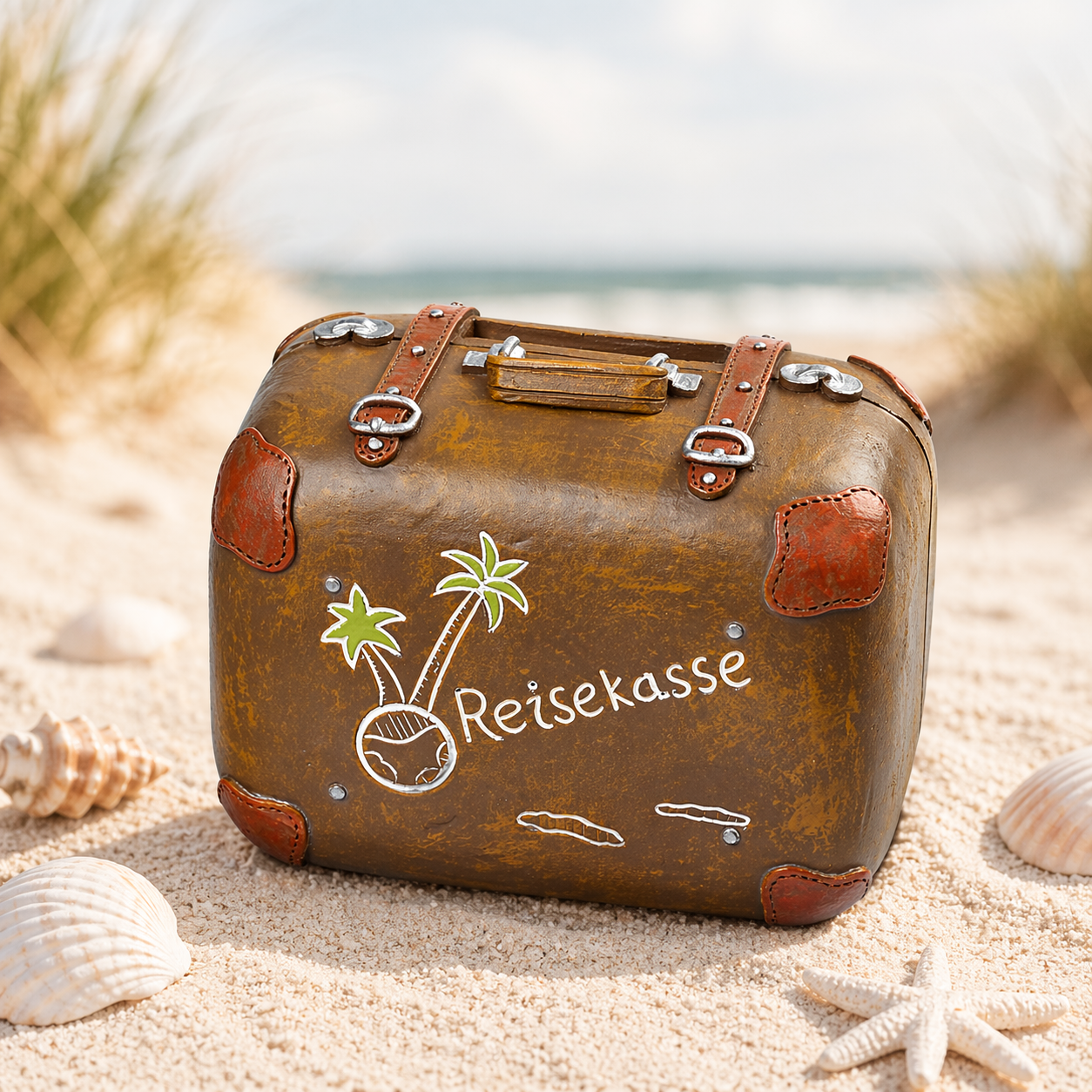 Dekofigur Reisekasse Koffer 8x5x6 cm Polyresin Urlaub Reisen Miniatur Geldgeschenk Zubehör Diorama Modellbau