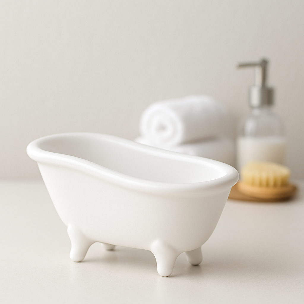 Miniatur Badewanne weiß aus Porzellan, ca. 15 cm | Wichtel Zubehör Bad