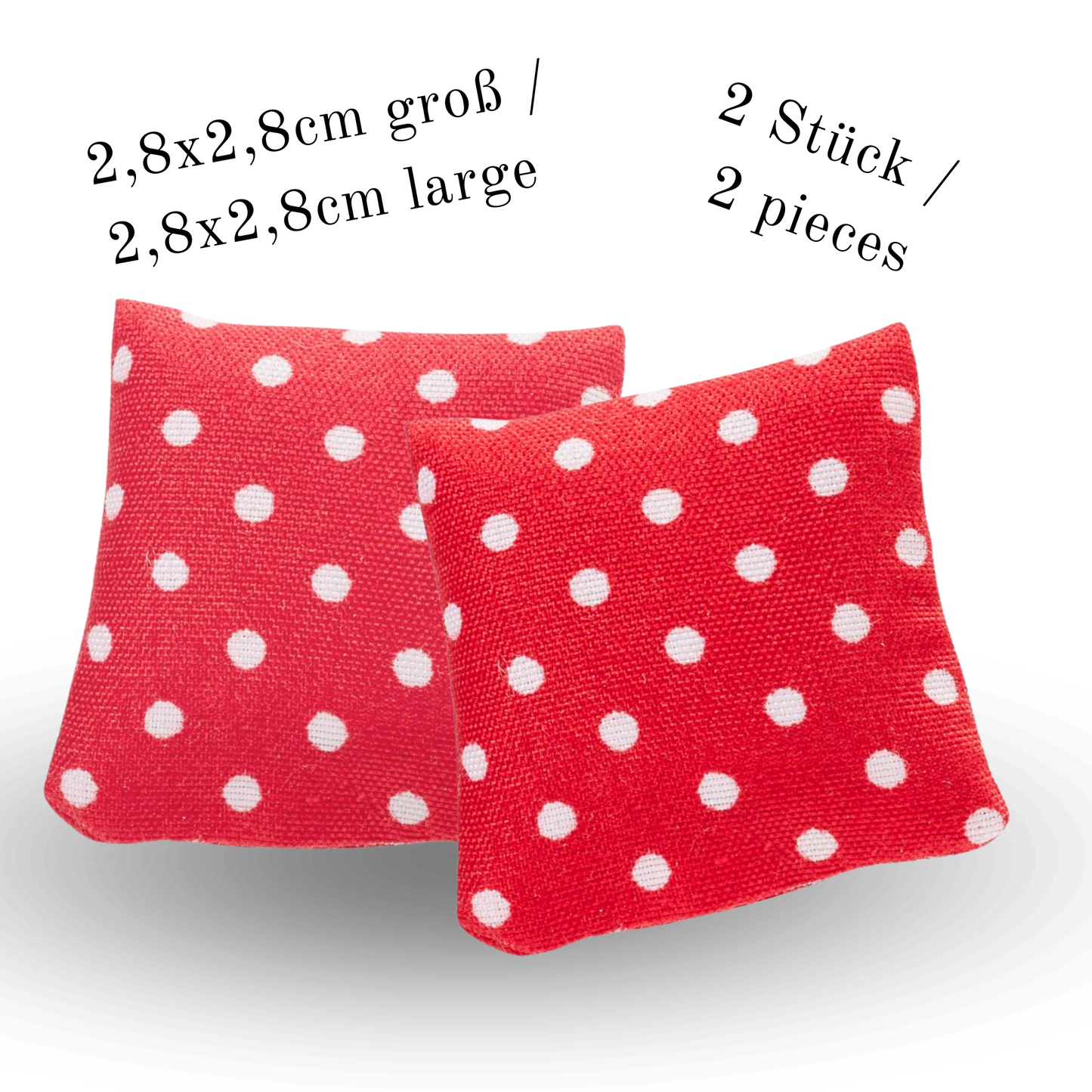 Miniatur Kissen rot mit weißen Punkten als Wichtel Zubehör aus Stoff