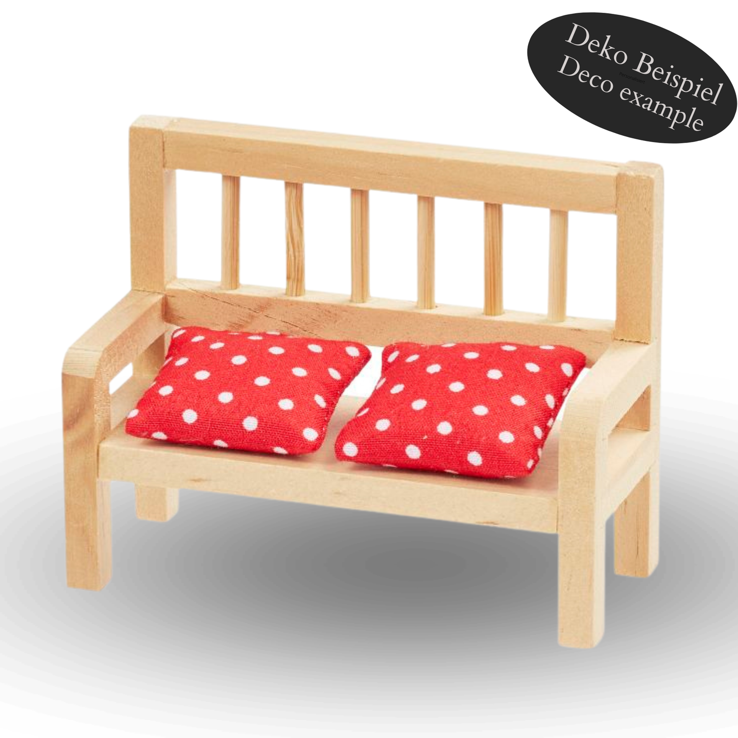 Miniatur Kissen rot mit weißen Punkten als Wichtel Zubehör aus Stoff