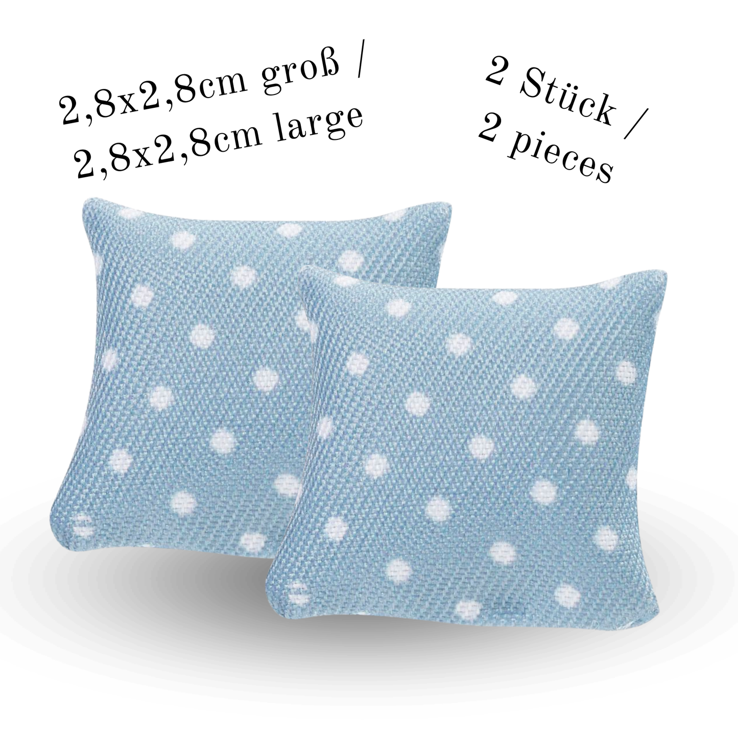 Miniatur Kissen grau mit weißen Punkten aus Stoff als Wichtel Zubehör