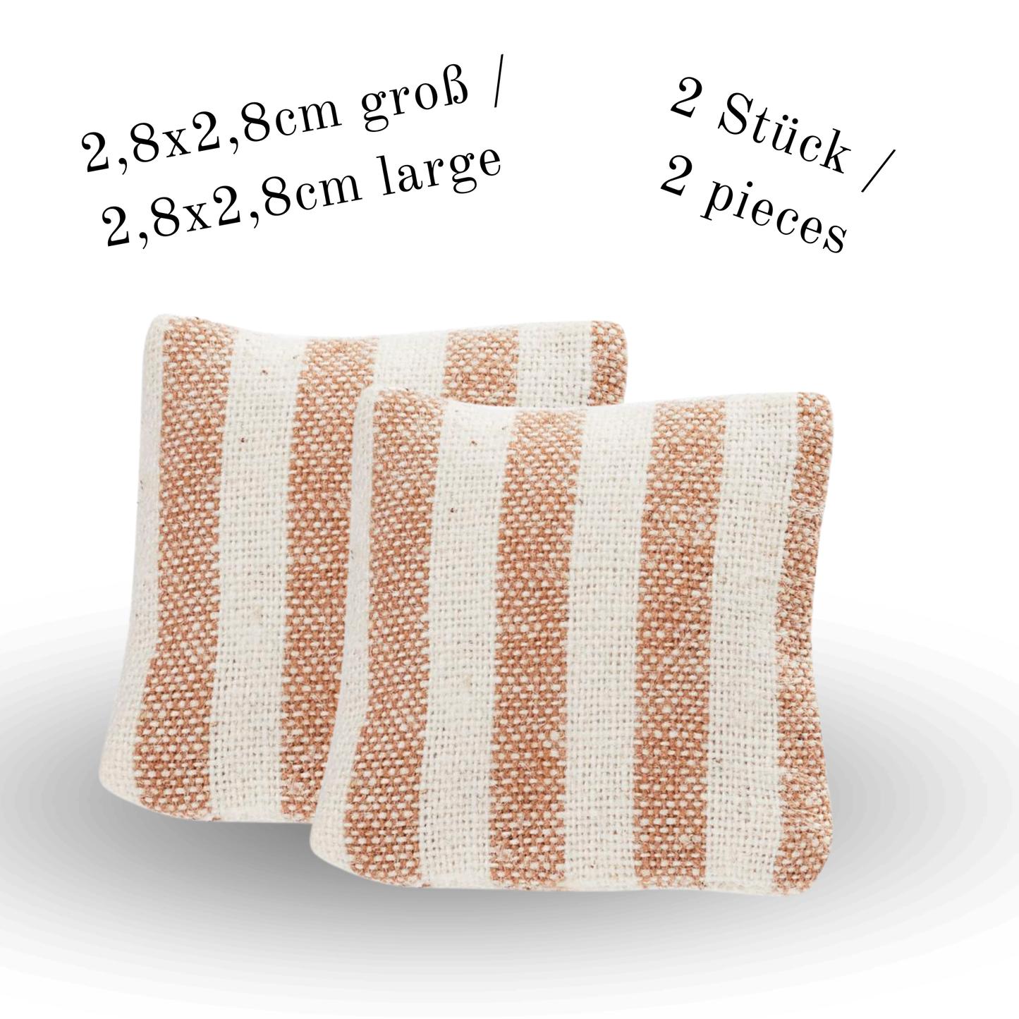 Miniatur Kissen beige weiß gestreift aus Stoff als Wichtel Zubehör