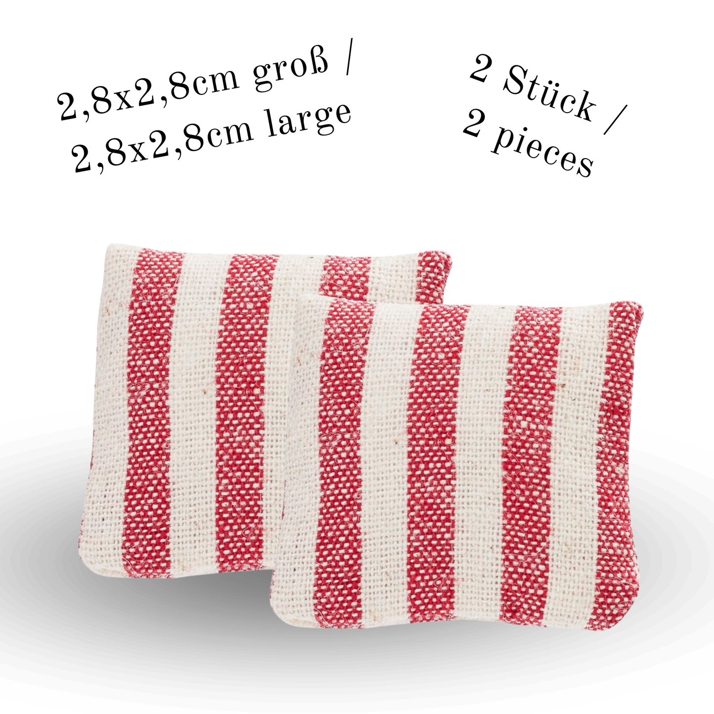 Miniatur Kissen rot weiß gestreift aus Stoff als Wichtel Zubehör