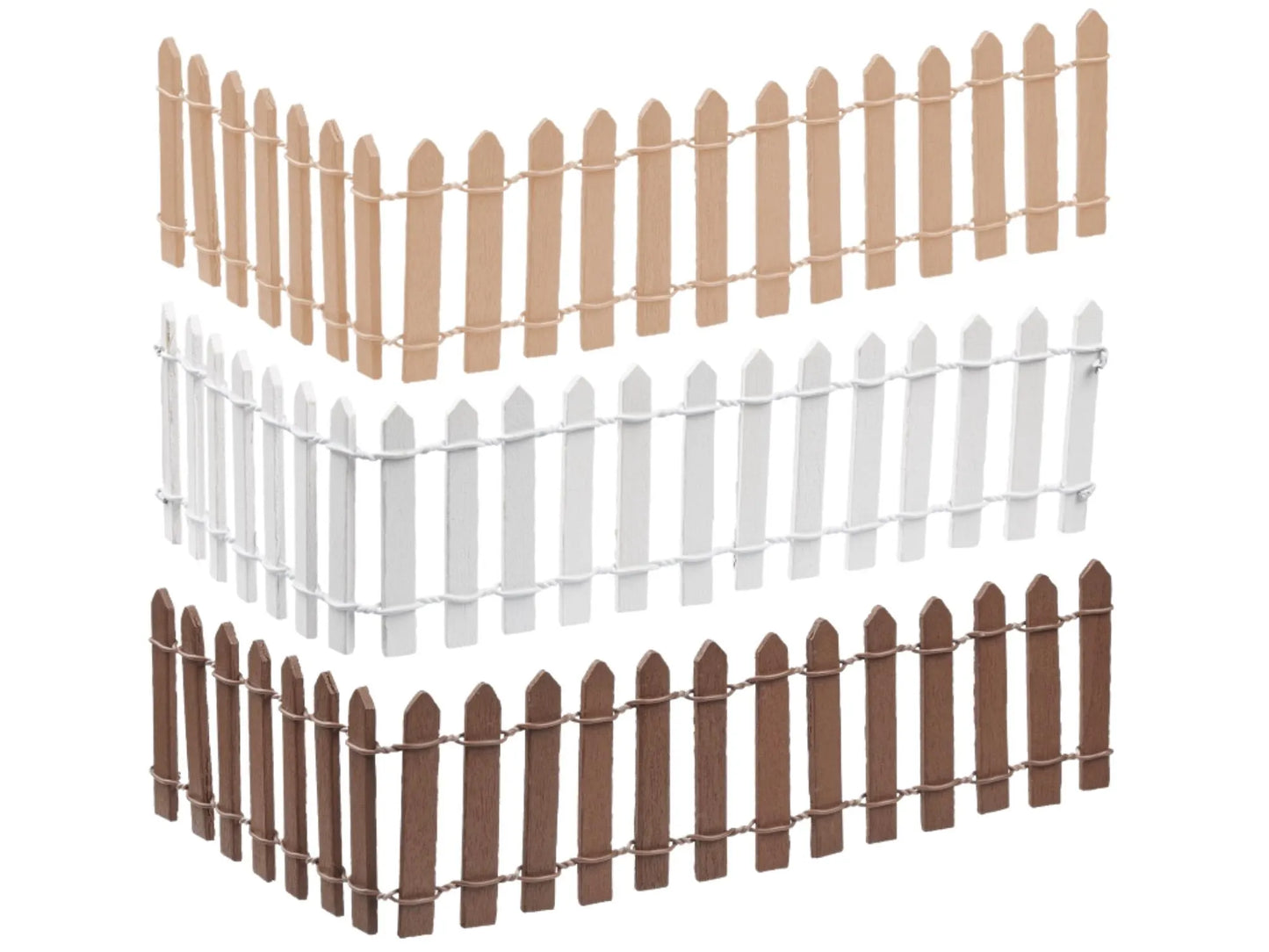 Miniatur Gartenzaun aus Holz in weiß natur oder braun für Wichtelhaus